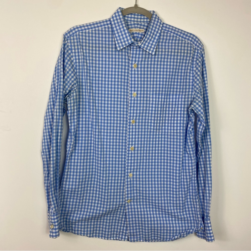 Made in new England gingham shirt long sleeve blue and white size small